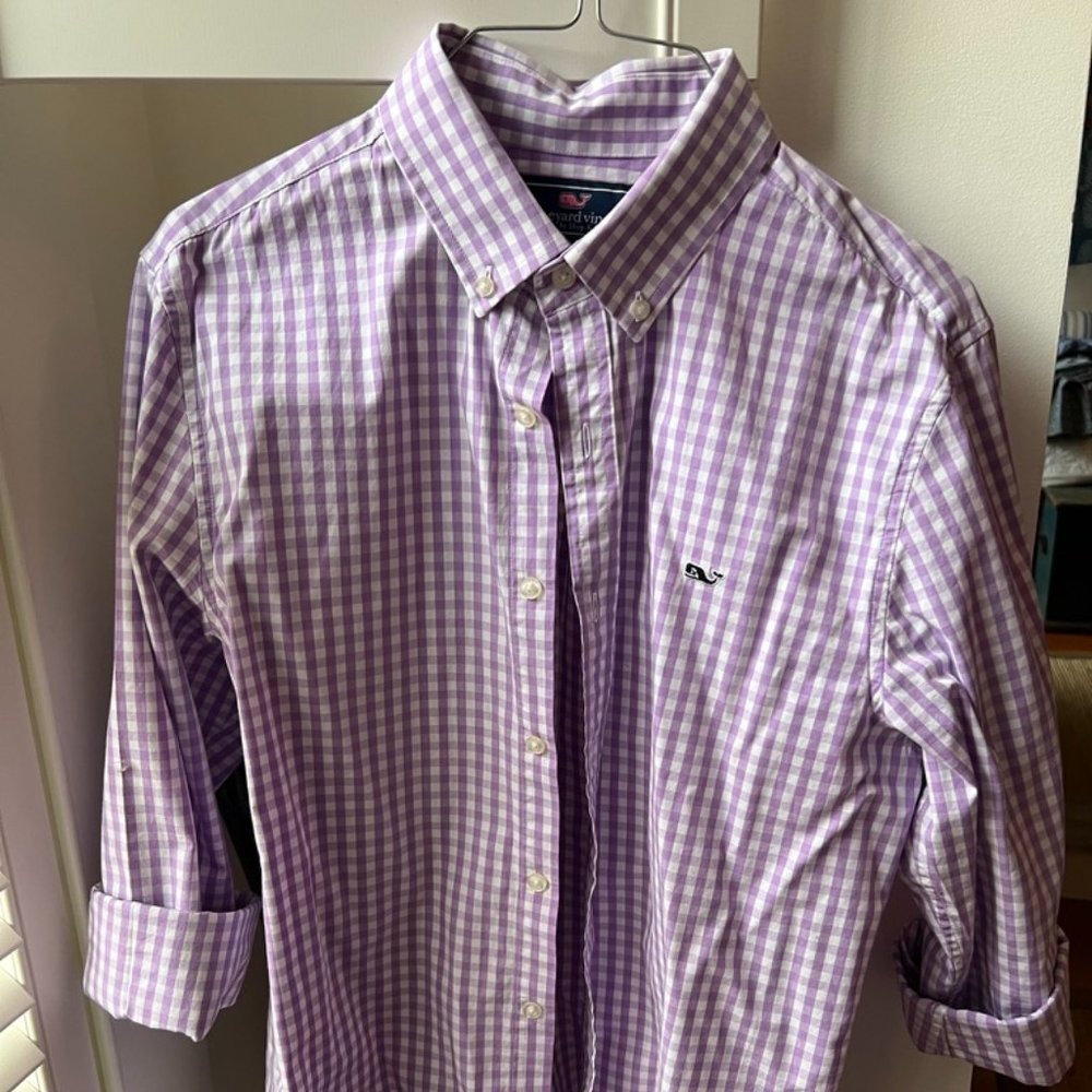Vineyard Vines Gingham Purple Button down, Men's Medium